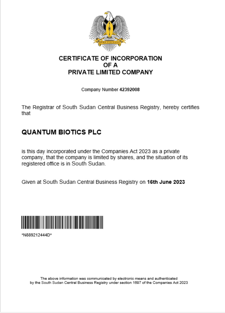 South Sudan business registration certificate Word and PDF template